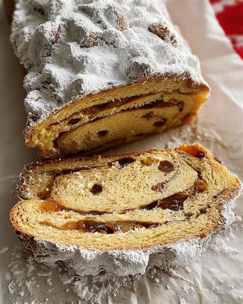 Serviervorschlag: Scheiben vom glutenfreien Marzipan-Stollen auf Weihnachtstafel