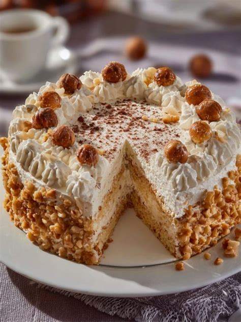 Serviervorschlag: Stück Apfel-Birnen-Torte mit Sahne und Nüssen