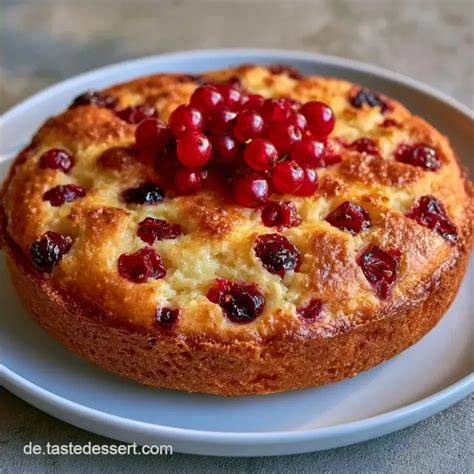 Serviervorschlag: Stücke Johannisbeer-Kokos-Blechkuchen mit Puderzucker und Beeren