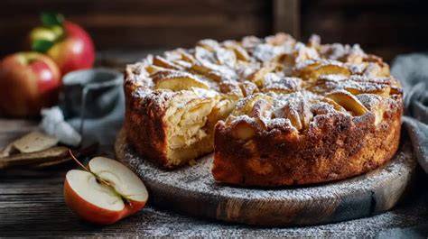 Serviervorschlag: Torta di Mele mit Puderzucker und Ricotta-Honig-Creme