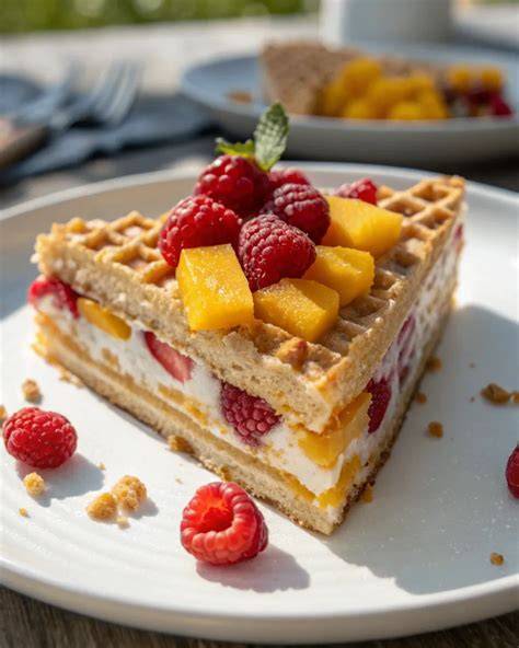 Serviervorschlag: Waffeltorte mit Saisonobst