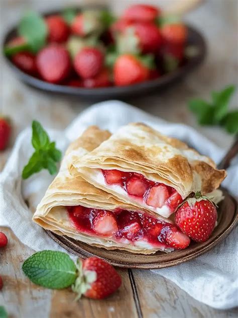 Serviervorschlag Blätterteigtaschen mit Erdbeeren auf Teller - ideal für Kinder und Gäste
