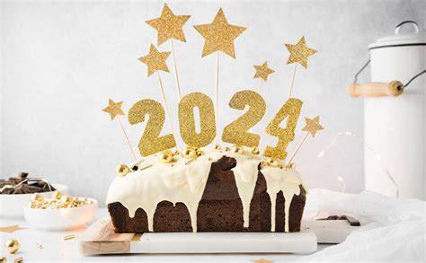 Silvester Kuchen mit Zuckerstreuseln und Glückssymbolen