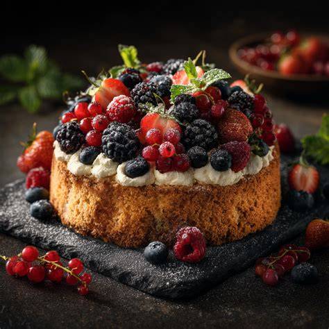 Sommerkuchen mit frischen Beeren auf einer Kaffeetafel