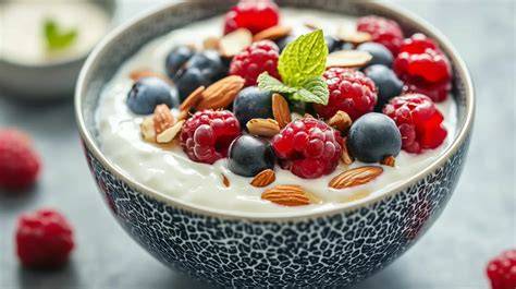 Sommerliche Eisschale mit frischen Beeren und Joghurt