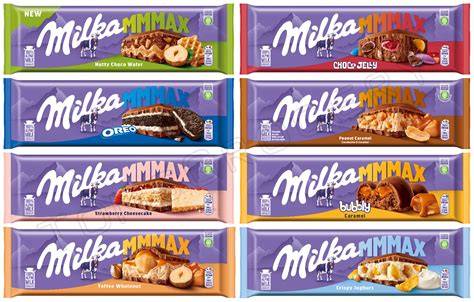 Sortencollage Milka MMMAX: Oreo, Strawberry Cheesecake, Peanut Caramel, Triolade