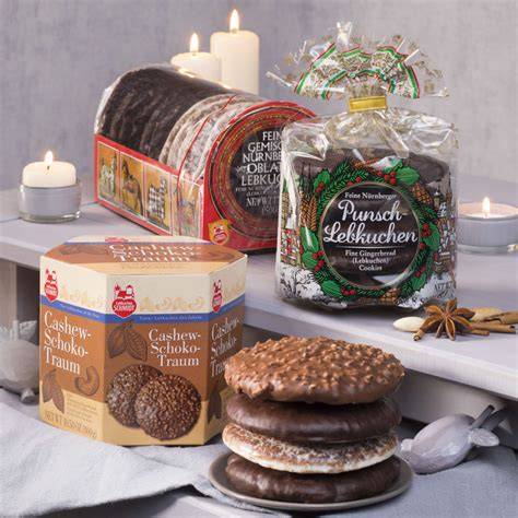 Sortiment Lebkuchen-Schmidt: Lebkuchen, Schokolade, Tee