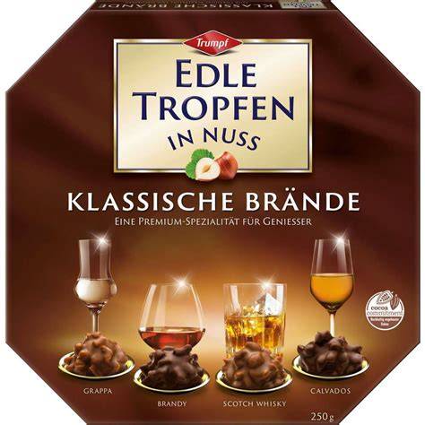 Sortiment Trumpf Pralinen: klassische Sorten und Alkoholpralinen