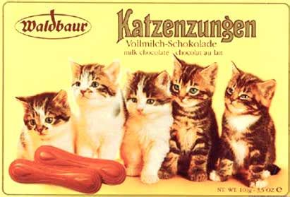 Sortiment von Waldbaur: Katzenzungen, Kakaopulver, Liköre