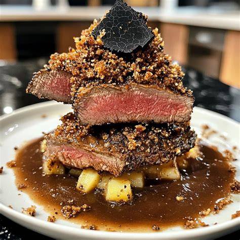 Sous-Vide Rinderfilet angerichtet mit Kartoffelpüree und Trüffel