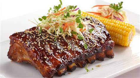 Spareribs mit Coleslaw und Maiskolben