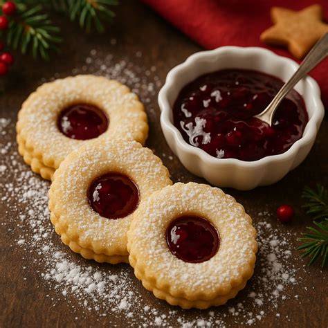 Spitzbuben mit Himbeergelee auf Teller