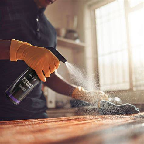 Sprühflasche Fleckentferner neben Sofa