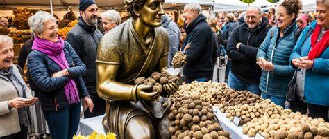 Stände und Besucher auf der Trüffelmesse in San Miniato