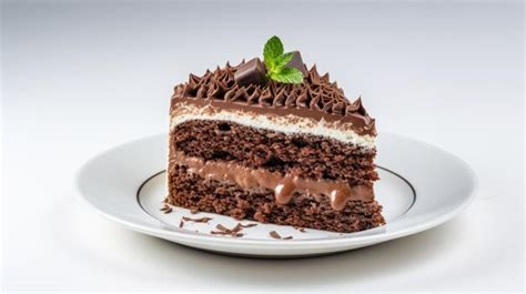 Stück Rhabarbertorte auf kleinem Teller mit Sahnetuff und Minzblatt