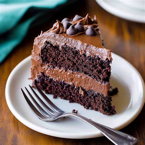 Stück Schokokuchen auf Teller mit Kaffee