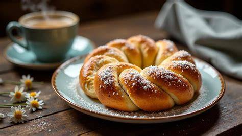 Stücke eingefrorener und frisch aufgebackener Hefekranz