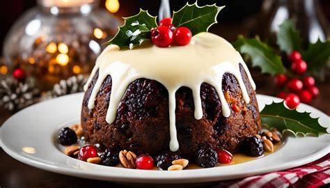 Stechpalmen-dekorierter Christmas Pudding