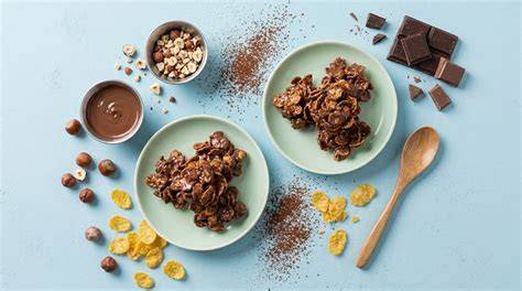 Stecken der schokoladigen Cornflakes in den Kegel - schuppenförmige Optik