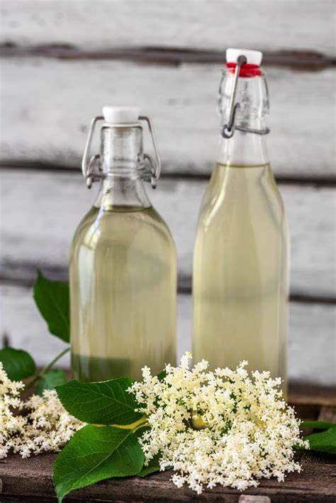 Sterilisierte Flaschen mit zuckerfreiem Holundersirup