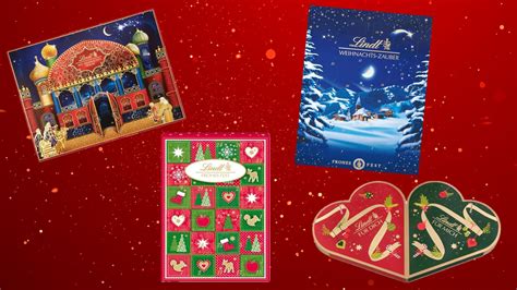 Stimmungsvolle Collage aus Lindt Adventskalendern, Deutsche-Post-Weihnachtshaus und LINDOR-Momenten