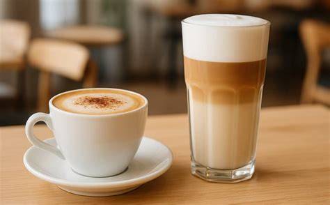 Stimmungsvolle Kaffeepause mit Karamellkeksen neben Lungo, Cappuccino und Macchiato