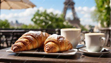 Straßencafé mit Croissant und Kaffee als Sinnbild französischer Kultur