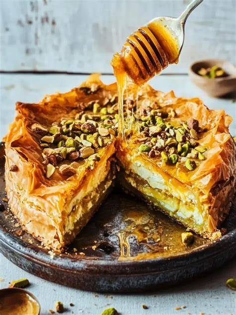 Straightforward Infografik: Schritt-für-Schritt-Backanleitung für Baklava-Käsekuchen