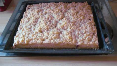Streuselkuchen frisch gebacken auf Backblech
