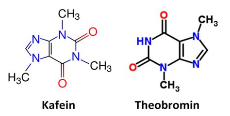 Struktur von Kakao und Theobromin