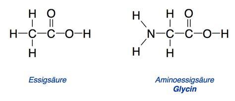 Strukturformel Glycin und Kollagenfaser-Schema