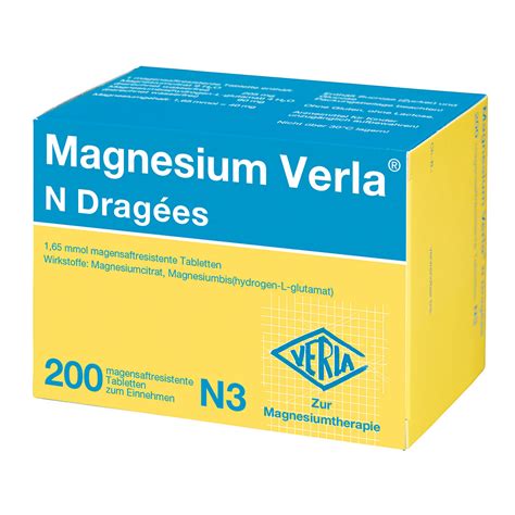 Strukturierte Übersicht der Inhaltsstoffe von Magnesium Verla N (Wirkstoffe und Hilfsstoffe)