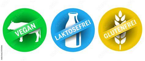 Symbole: vegan, laktosefrei, glutenfrei, ohne Zucker