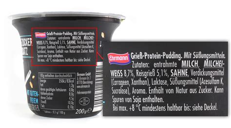 Tabellenübersicht Allergene im Protein Pudding