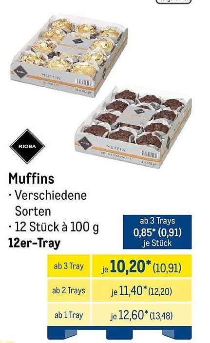 Tablett mit 100 Muffins, verschiedene Toppings