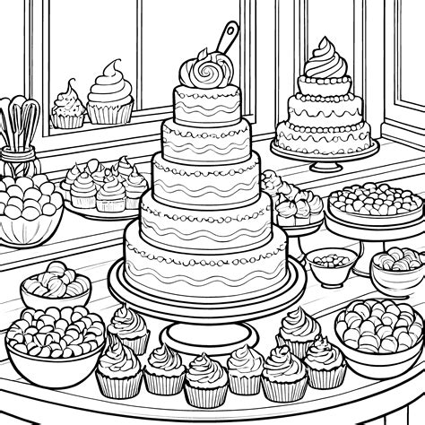 Tablett mit bunten Cupcakes als Ausmalvorlage