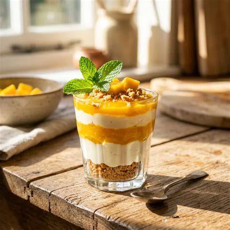 Tapiokaperlen und frische Mango im Dessertglas