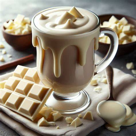 Tasse weiße Trinkschokolade mit Orangenzeste und Schlagsahne