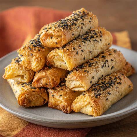 Teigrollen in Frischhaltefolie mit Sesam rollen