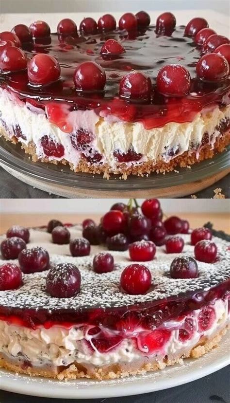 Teigschichten mit Sauerkirschen vor dem Backen