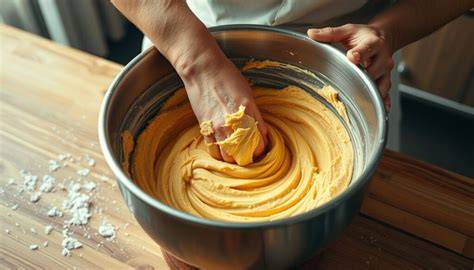 Teigzubereitung für Apfelkuchen: Mixer, Zutaten und schaumige Masse