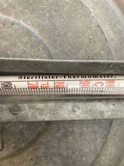 Temperaturkontrolle: Topf mit Pudding und Thermometer