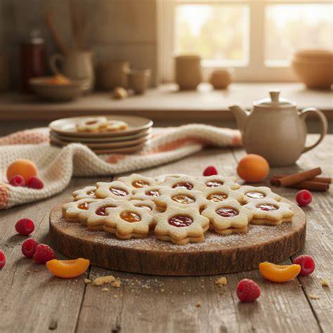 Terrassenplätzchen mit fruchtiger Marmeladenfüllung