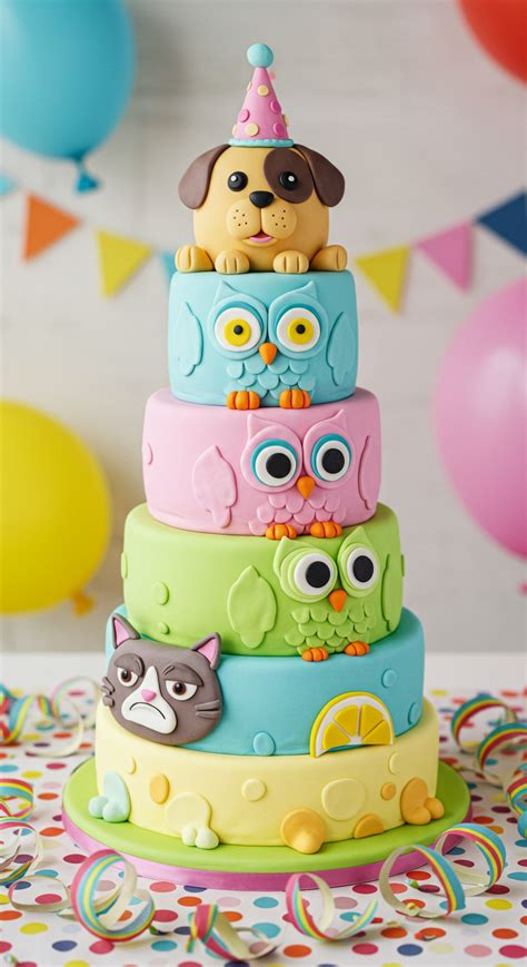Thema: Bunte Motiv-Torte mit Tierfiguren und Ballons