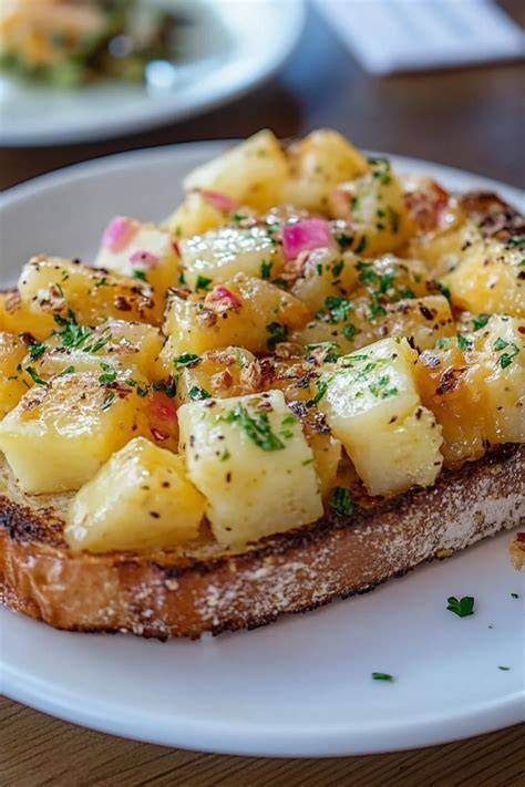 Toast mit Apfel-Ananas-Marmelade und Joghurt mit Marmelade-Topping