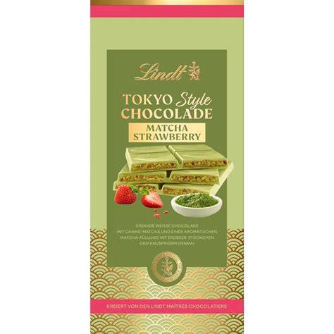 Tokyo-Style Schokolade: weiße Schokolade mit Matcha und Erdbeerstückchen
