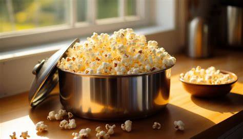 Topf mit frisch gepopptem Popcorn