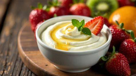 Topfenecken mit Puddingfüllung und frischen Früchten