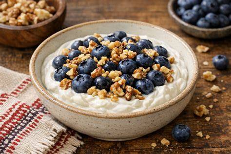 Topping-Ideen: Blaubeeren, Joghurt, Nüsse