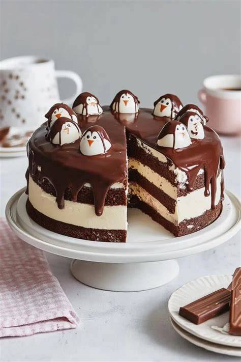 Torte mit temperierter Kuvertüre und Kinder Pingui Dekoration